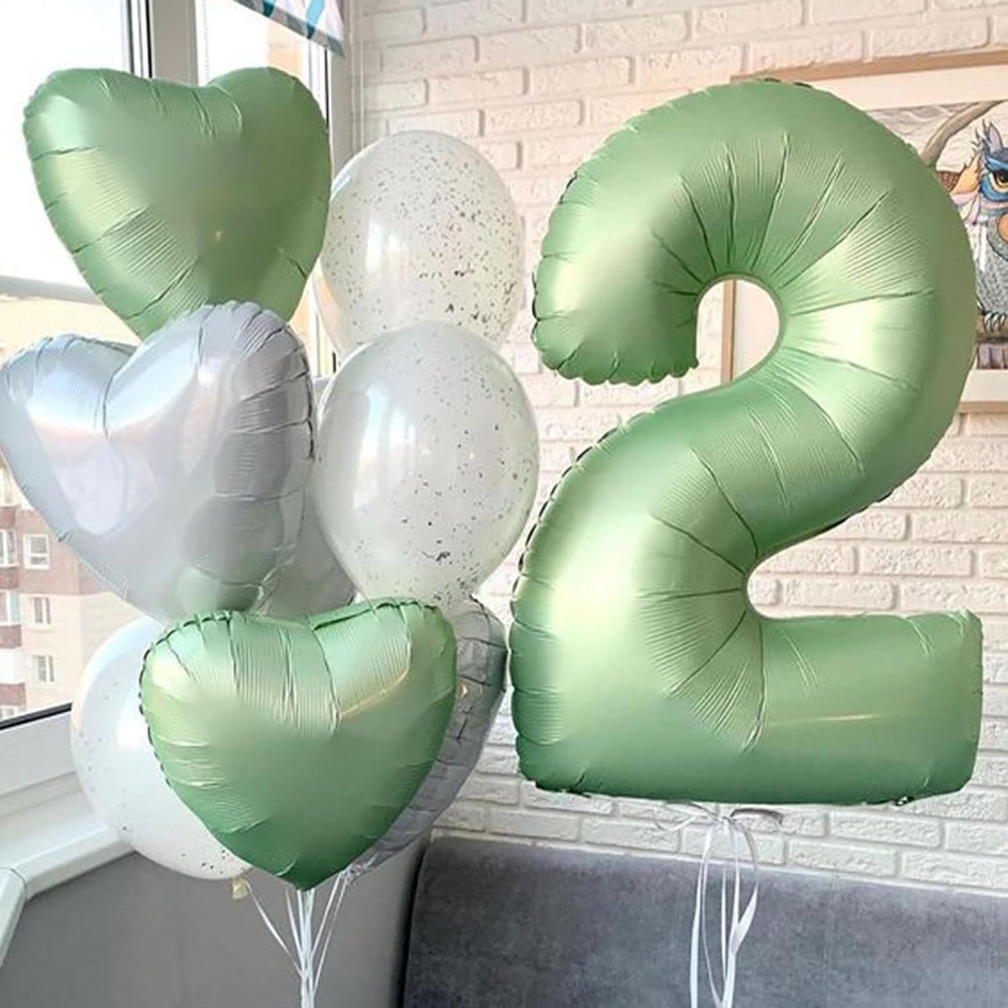 40 Balloon Number 2 Olive Green, Large Foil Number Balloons Set 0-9, Olive Green 2 Helium Balloons for Girls Boys 2nd 12th 20th Birthday Anniversary Graduation Jungle Safari Party Decoration Supplies