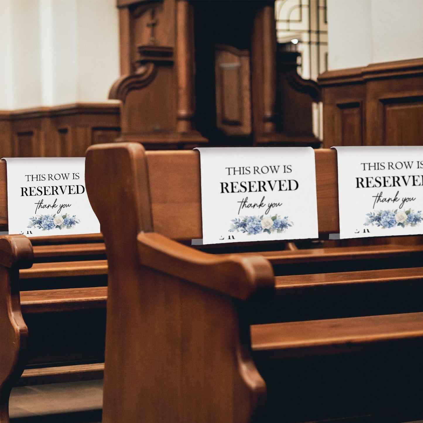 Reserved Seating Chair Signs, This Row Is Reserved Pew Cloths Seating Placeholder for Church Pews, Wedding Decorations for Reception Parties Celebrations Event Meetings (Blue Floral, 4 PCS)