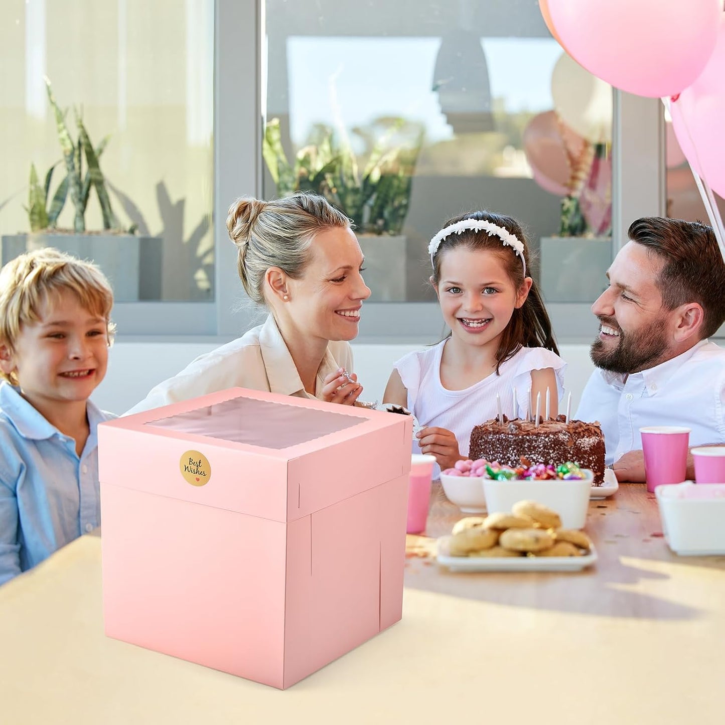 12Pcs Cake Boxes, 12x12x12 Inches Tall Cake Boxes with Window, Pink Square Disposable Cake Carrier Container for Multi-Layer Cakes Birthday Party Wedding Bakery Boxes