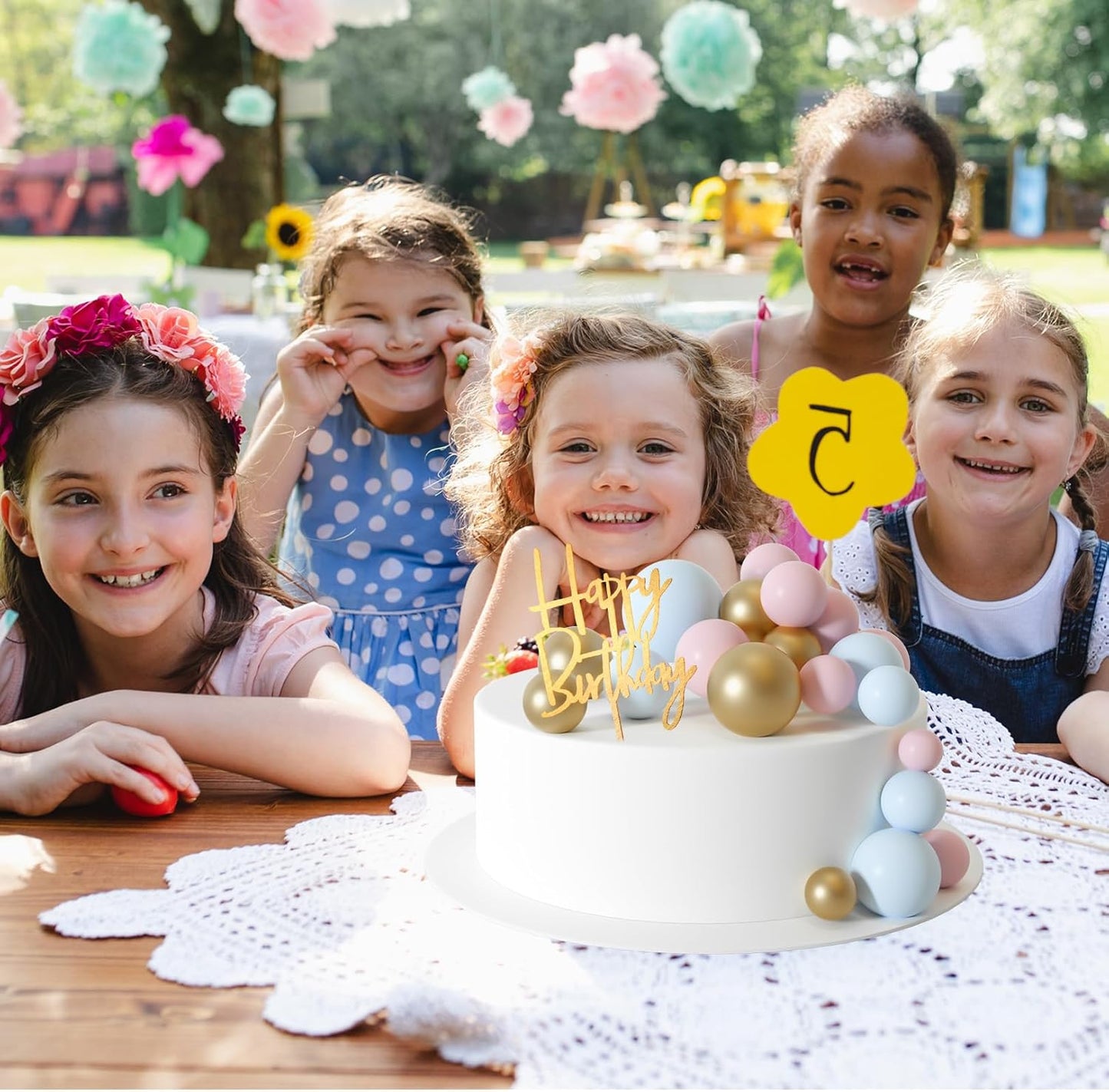 MIAHART Ball Cake Toppers Boho Grass Cake Topper Ball Cake Insert Decoration for Birthday Wedding Baby Shower Party Decorations Boho Themed Party Supplies (light blue，gold，light pink)