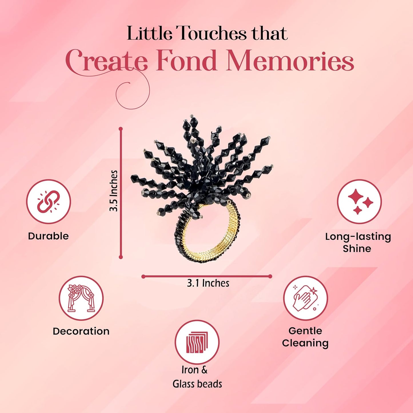 12-Pcs Decorative Napkin Rings - Beaded Serviette Ring Napkin Holders for Summer Beach Wedding Ocean Coastal Nautical Holiday Party Home Table Décor (Black) - CLEENTABLE