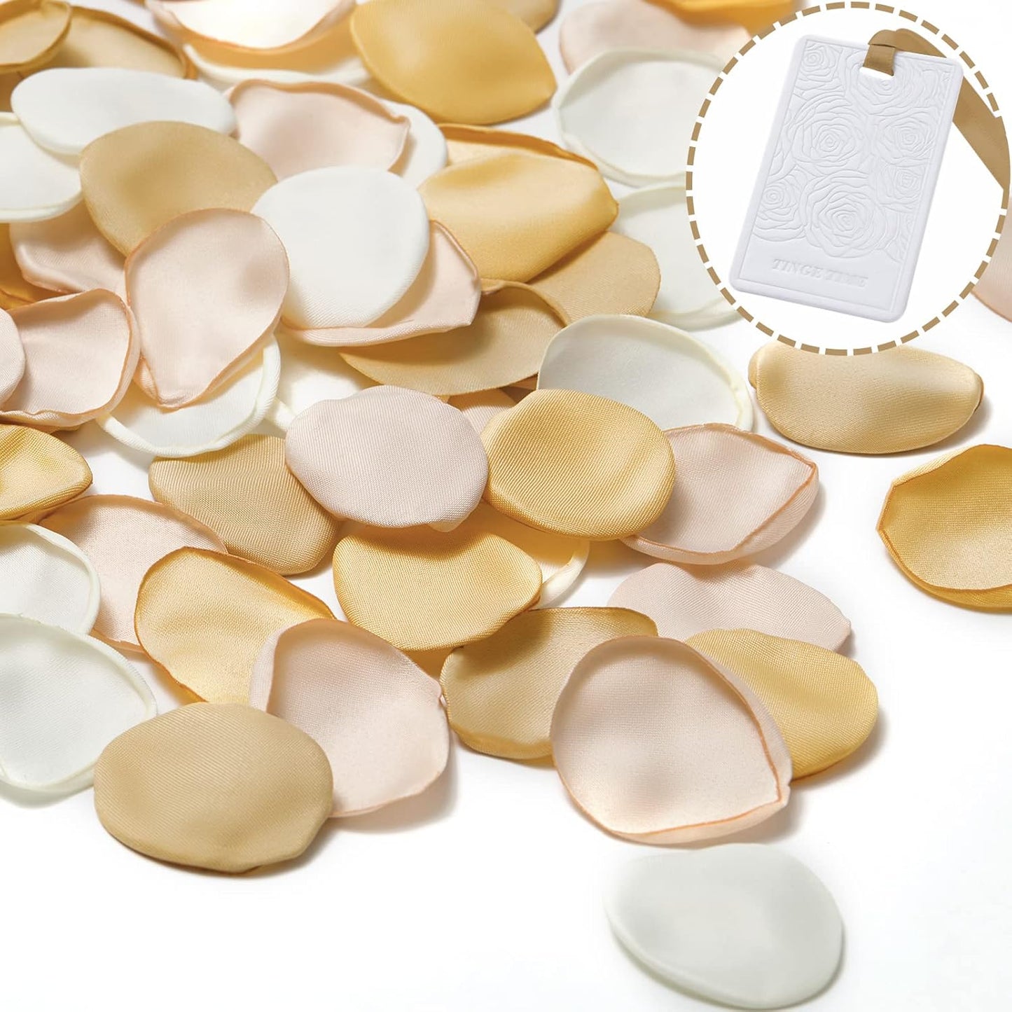 TINGE TIME 400pcs Silk Flower Petals for Wedding, Rose Petals for Decoration, Fake Flower Petals for Bridal Showers, Flower Girl Petals for Anniversaries and Parties (Champange Golden & Beige)