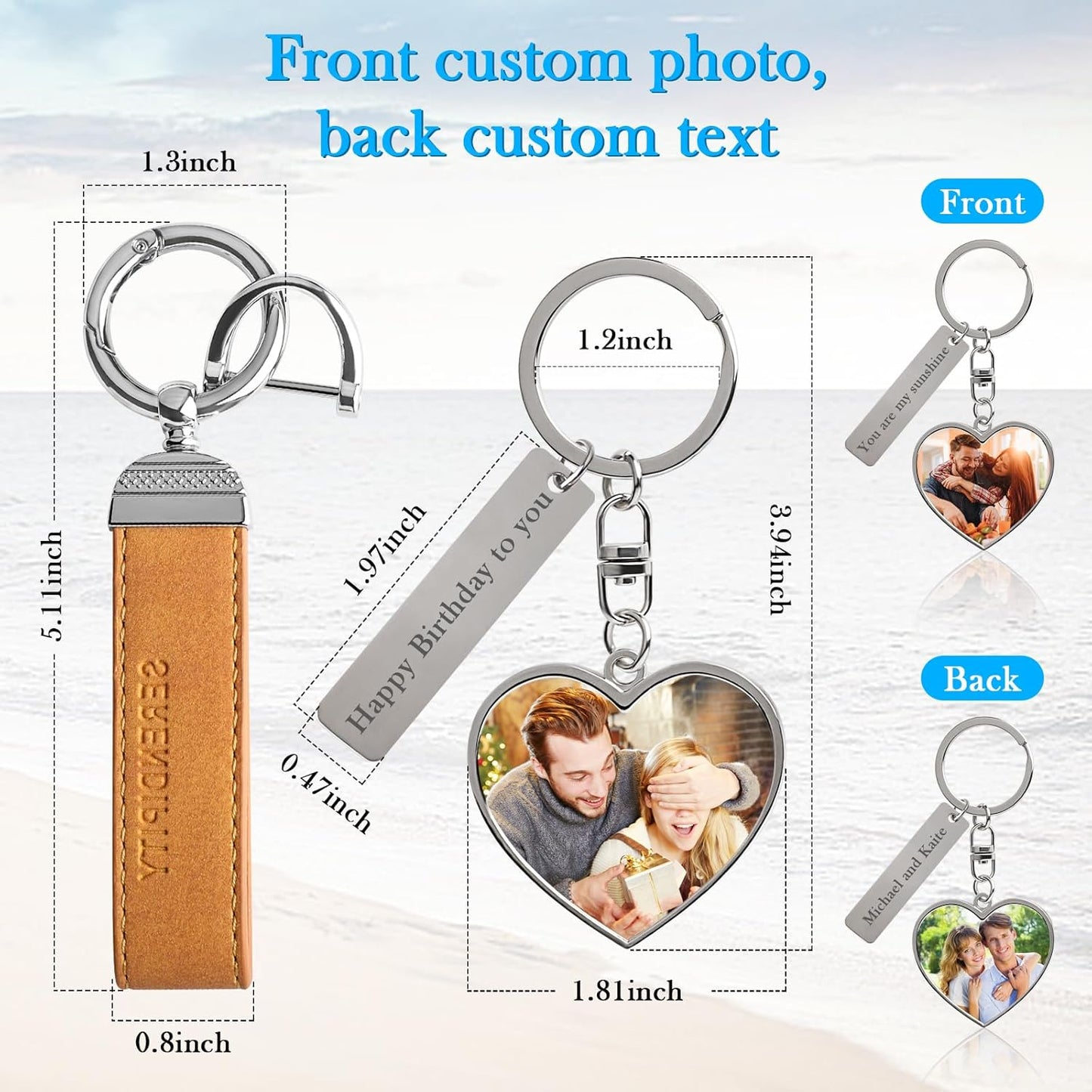 Double Side Custom Keychain with Picture Personalized Engraving Photo Text Customized Gifts for Men Women