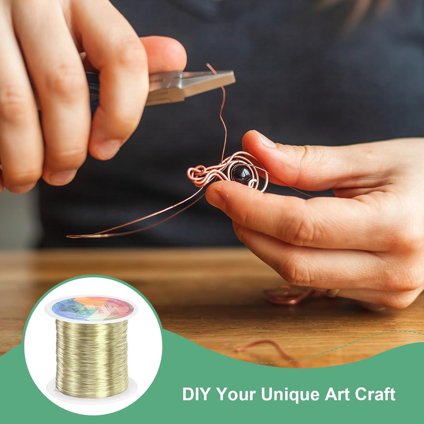 0.3mm Jewelry Wire, 28 Gauge 328FT Craft Wire Copper Beading Wire for Jewelry Making/Planting/Weaving/DIY Crafting, Soft Metal Wires [100M, Light Golden]