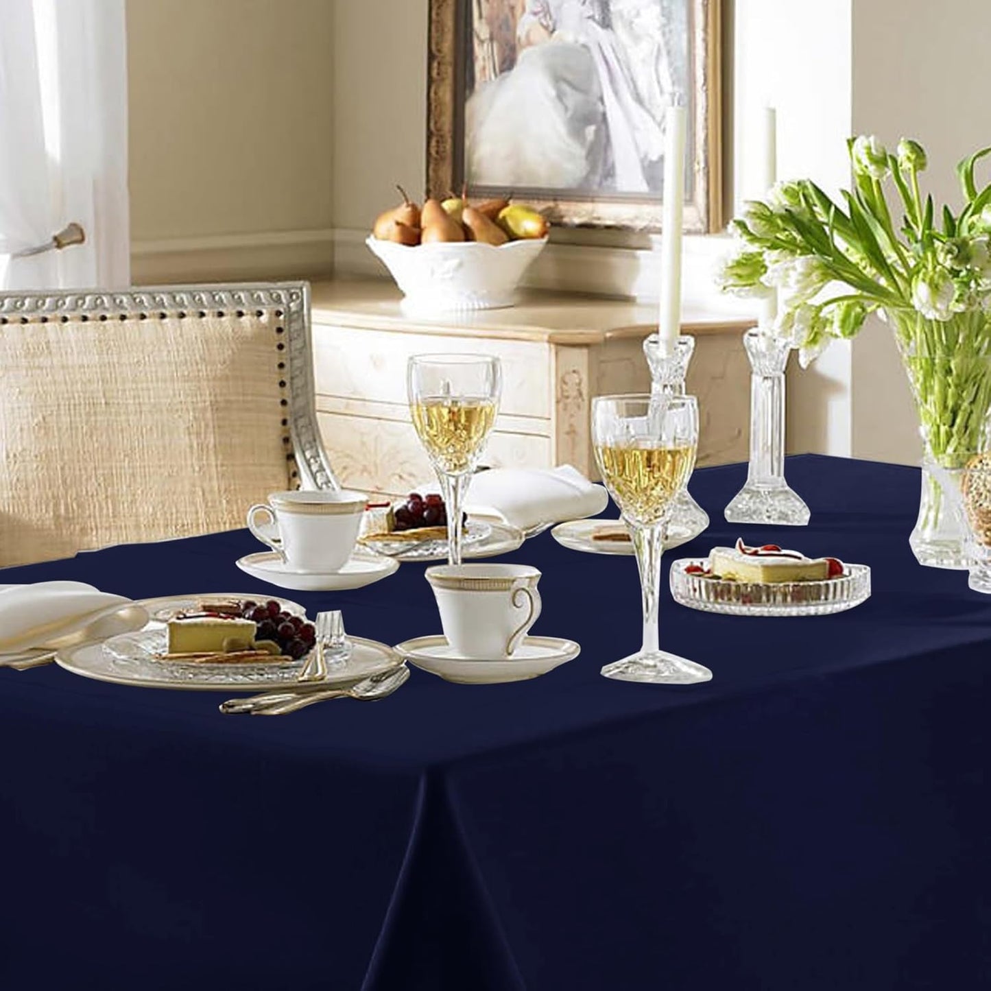 Fitable Elegant Rectangle Table Clothes, 6 Pack - 90 x 132 Inch, Navy - Reusable and Washable Tablecloths, Polyester Fabric Table Covers for Wedding, Party, Banquet, Formal Events