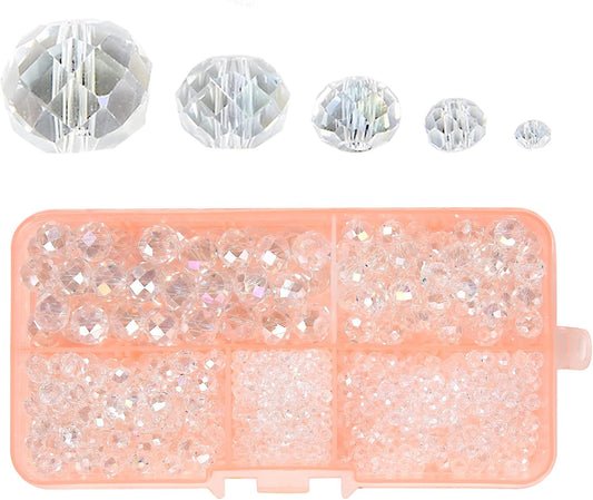 2-10mm Briolette Rondelle 810pcs White AB Crystal Glass Beads Faceted Shape Crystal Spacer Beads for Bracelet Necklace Decorative Hand Jewelry Making (2/4/6/8/10mm White AB)