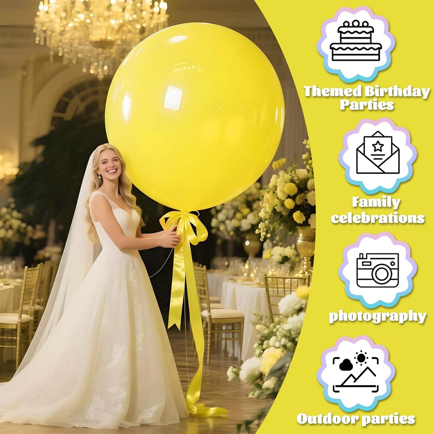 KAWKALSH Yellow Giant Balloons 36 Inch, 9pcs Jumbo Large Round Latex Balloons for Baby Shower Birthday Sunflower Theme Party Decorations