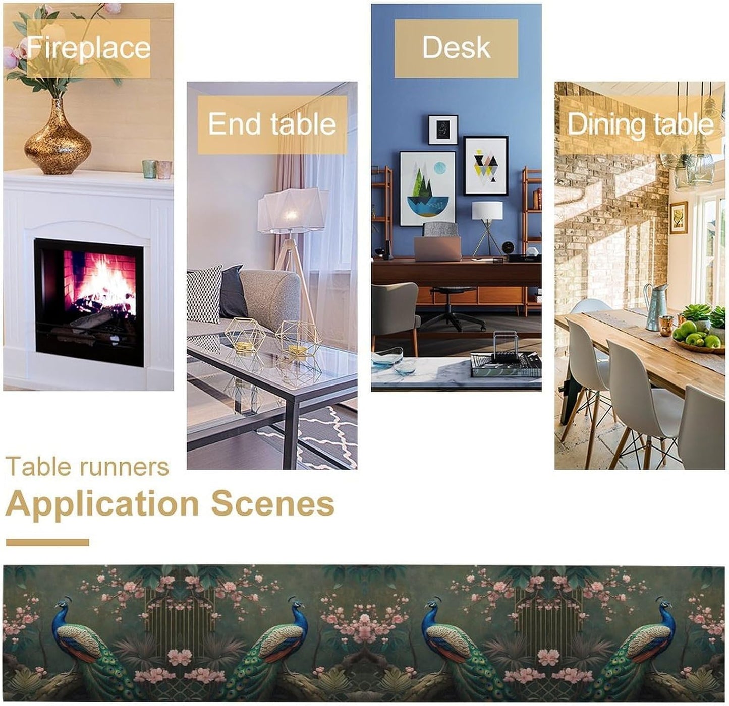 Peacock Table Runner,Vintage Aesthetic Peacock Birds Table Runner for Home Kitchen Dining Party Indoor Outdoor Decoration 13x36 Inch