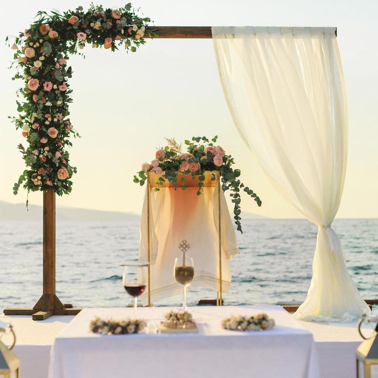 VOK Wedding Arch Draping Fabric Chiffon Fabric, 29in x 18Ft Sheer Chiffon Outdoor Curtain for Wedding Ceremony Birthday Party Decoration (Light Yellow,1 Panel)