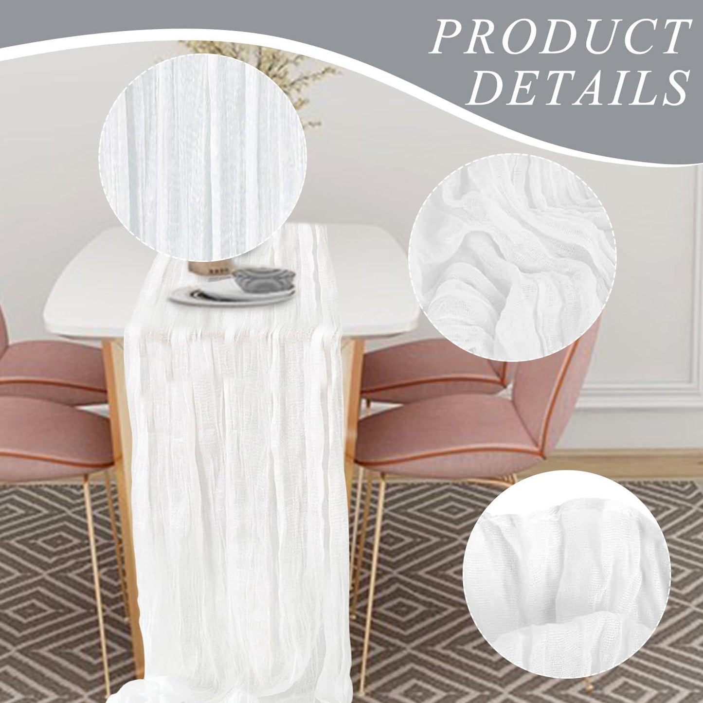 6 Pack Cheesecloth Table Runner 10Ft Christmas Gauze Boho Table Runners for Wedding Decor Bridal Shower Decorations Baby Shower Party(35" x 120")