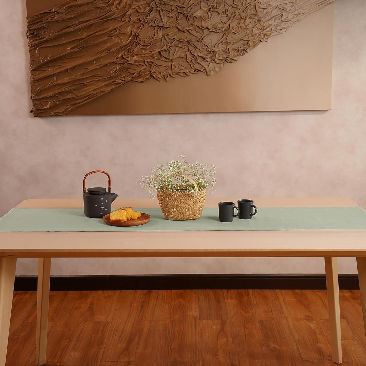 Linen Table Runner 14 x 120 Inch Long - 100% Pure Linen Christmas Sage Green Table Runner - Cloth Fabric Hemstitch Runner for Thanksgiving, Christmas, Winter, New Year - Elara