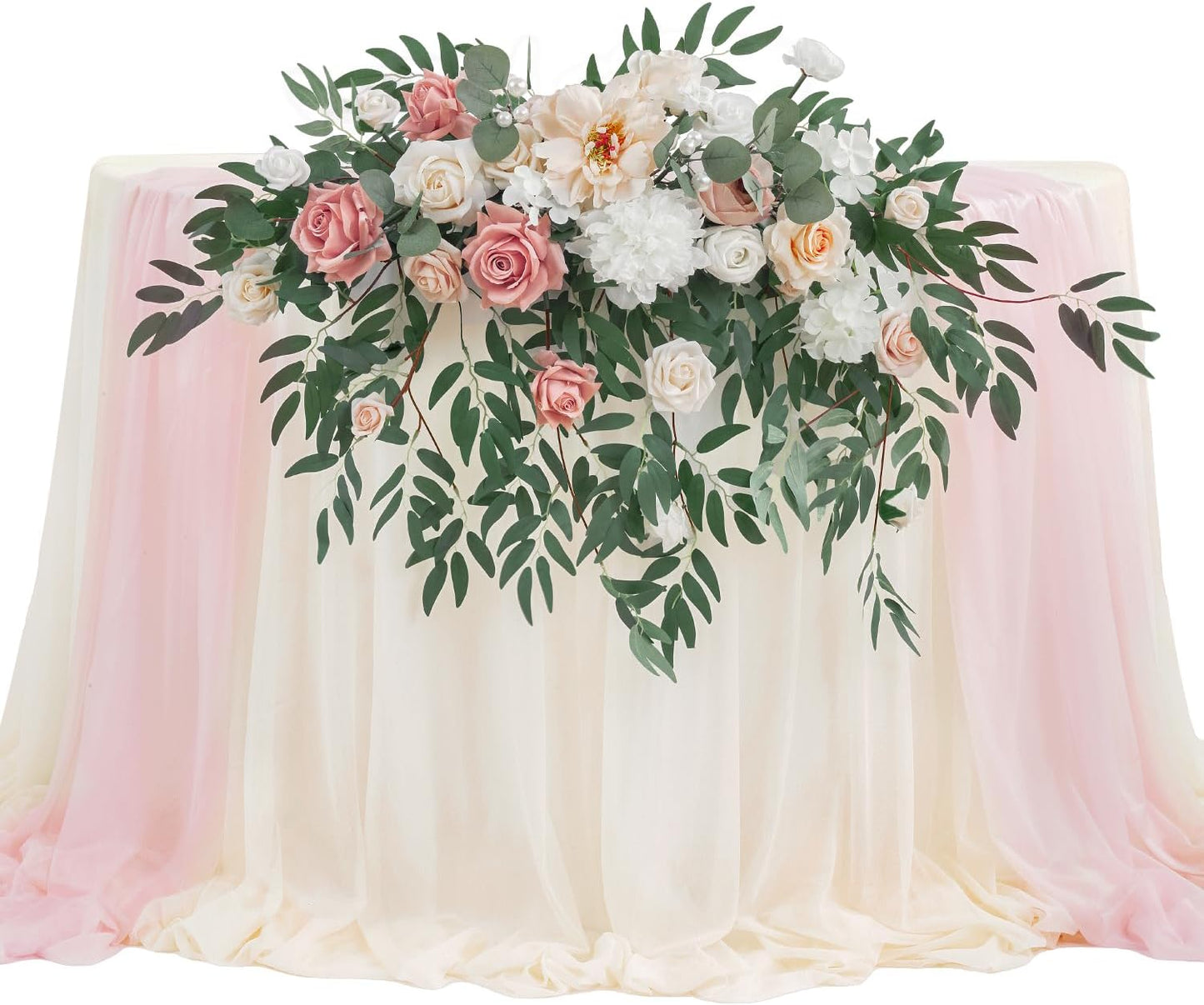 TINGE TIME Artificial Sweetheart Flower Swag with Table Cloth and Table Runner, Pack of 3 Floral Arrangement for Wedding Sweetheart Table Centerpiece Decoration (Dusty Rose & Champange)