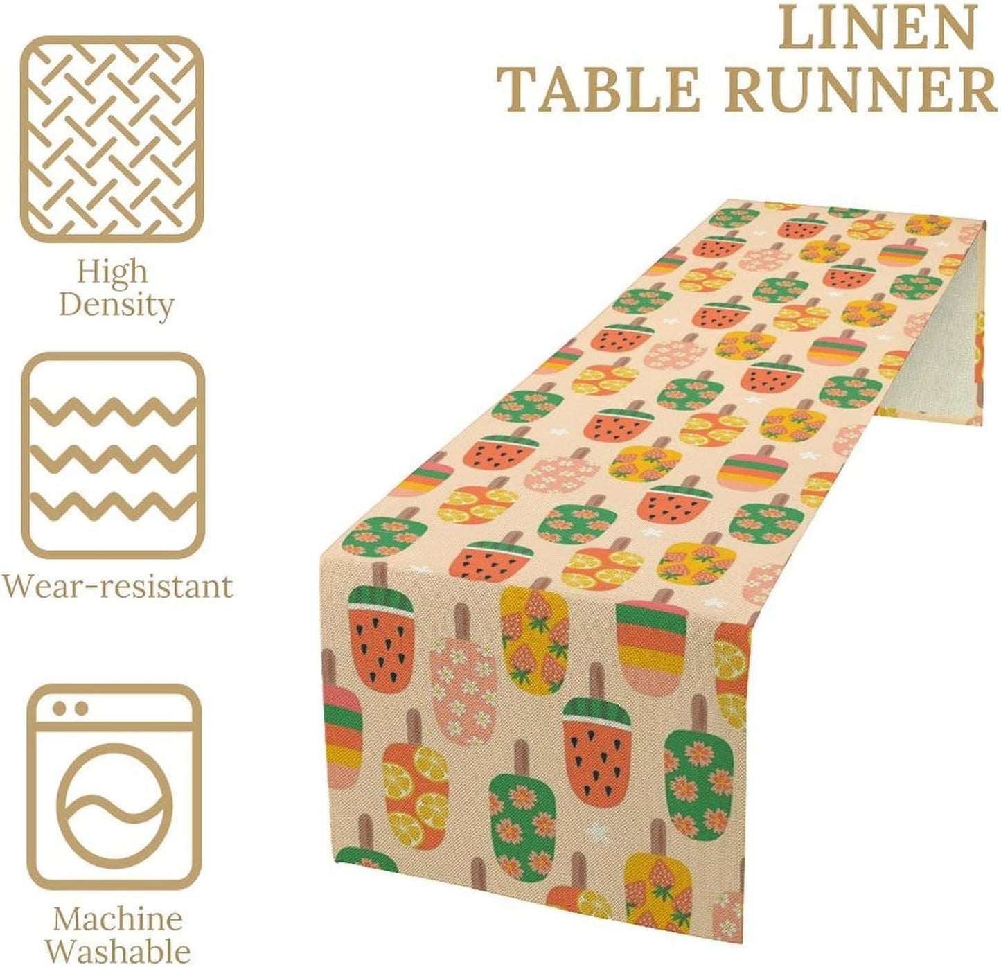 Summer Popsicles Table Runner, Colorful Cute Ice Cream Childish Seasonal Dinner Runner for Party Holiday Home Kitchen Dining Table Decor 13"x60"