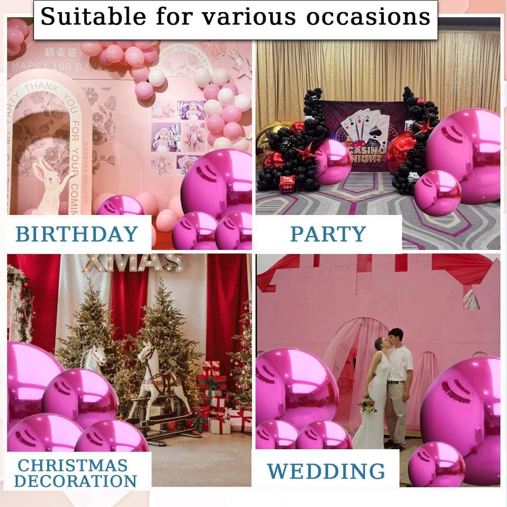 Inflatable Mirror Ball Set - Airtight PVC Spheres for Parties, Weddings, and Events. Perfect for Decoration, Hanging, and Displays. Includes Electric Pump (Rose red, 24in-2pk_32in_39in_47in_71in)