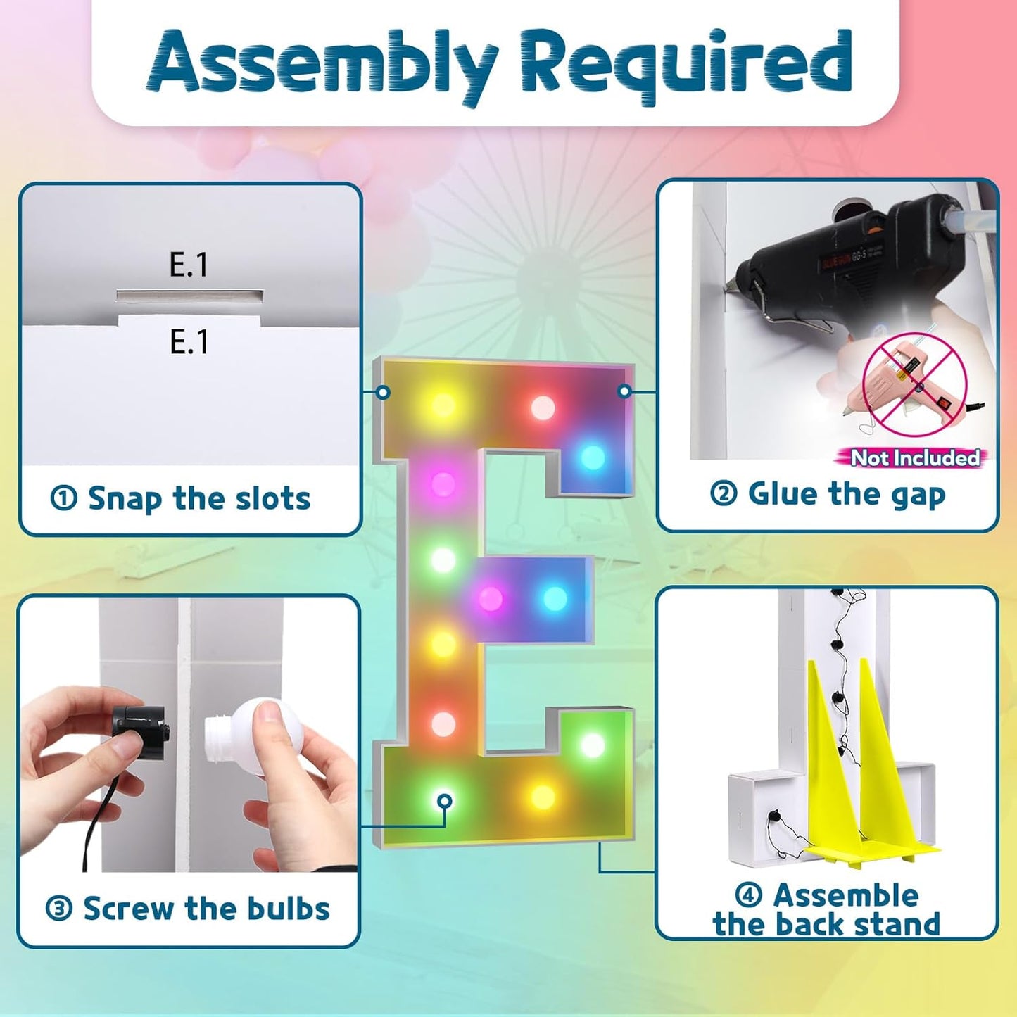 imprsv 4FT Colorful Marquee Light Up Letters E, 18 Colors Light Up Letters Alphabet Sign with Remote, Marry Me Sign, Large Letters for Birthday Engagement Anniversary Wedding Party Decor