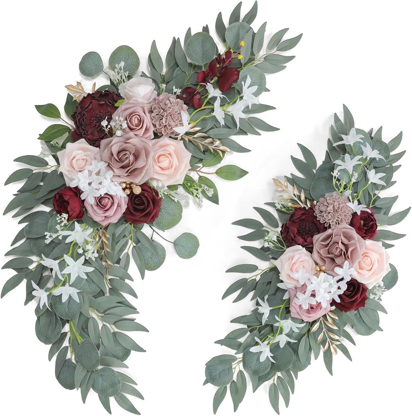 Ponatia Wedding Arch - Artificial Burgundy & Dusty Rose & Blush Flowers (Pack of 2) for Wedding Welcome Signs, Ceremony & Reception