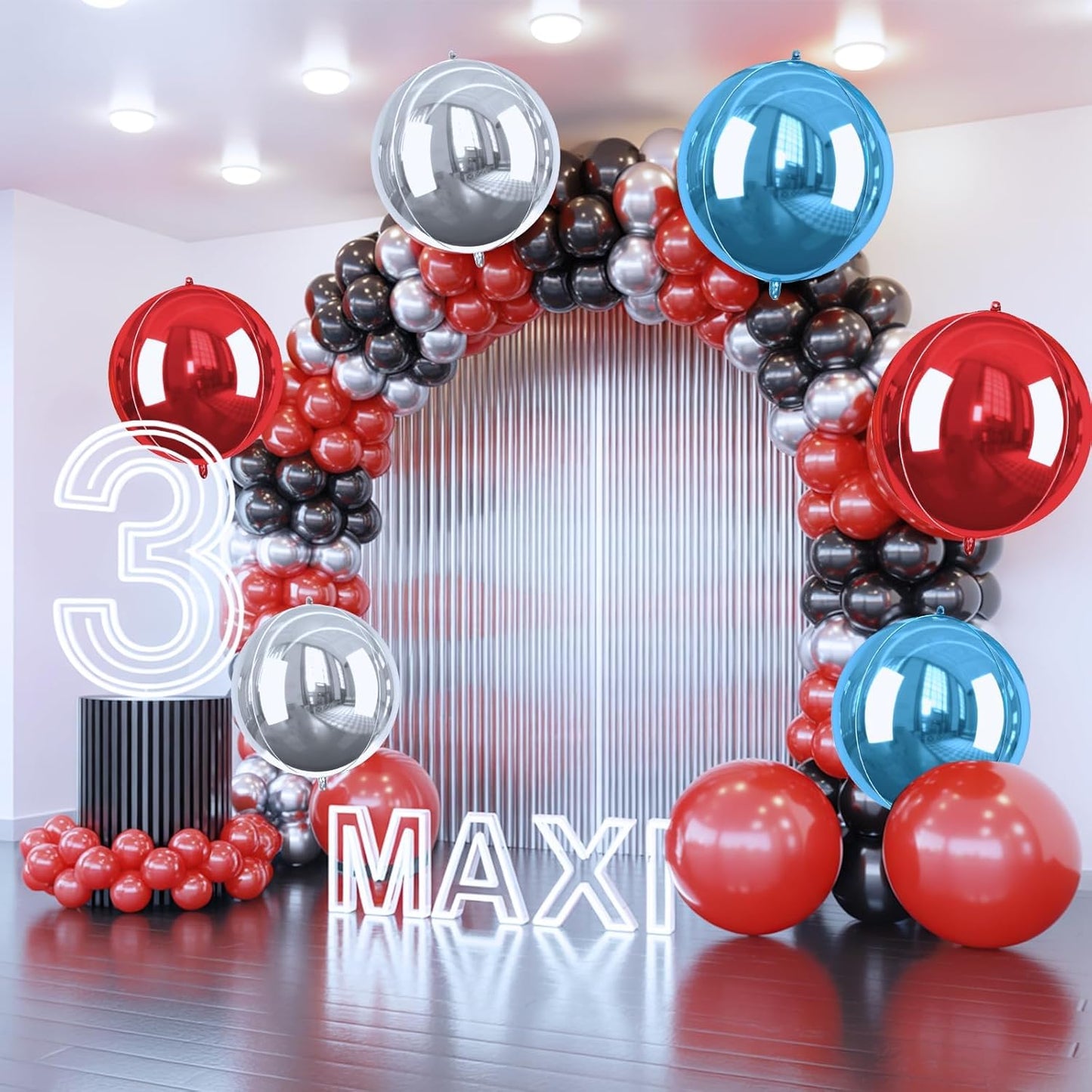 Red Blue Silver Giant 4D Foil Balloons, 6 Pcs Large Metallic Red and Blue Round Balloons, 22 Inch Big Round Foil Balloon for Birthday Party Baby Shower Graduation Wedding Decorations