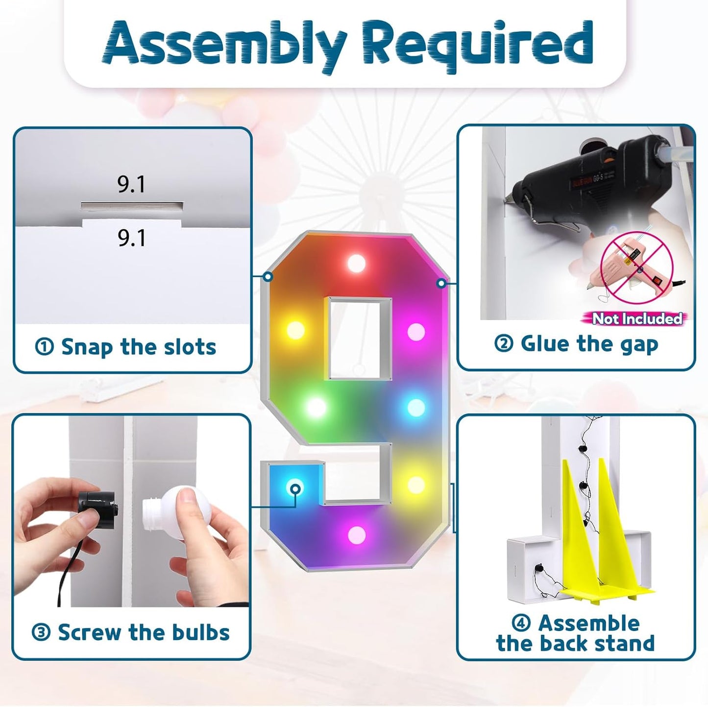 imprsv 3FT Colorful Marquee Numbers,18 Colors Number 9 with Remote, Light Up Numbers Sign for 3rd Birthday Decorations Anniversary Party Decor, Pre-Cut Foam Board Kit, Mosaic Sign for Balloon