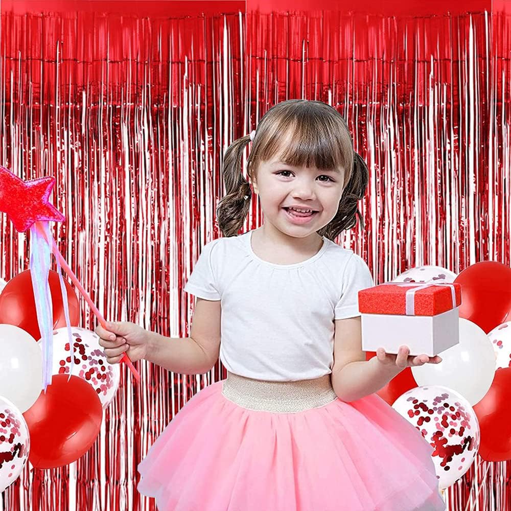 BEISHIDA 2 Pcs Red Door Streamers Tinsel Curtain Party Streamers Backdrop Fringe Foil Wall Background for Birthday Valentine's Day Christmas Wedding Party Decoration(3.28 ft x 6.56 ft)