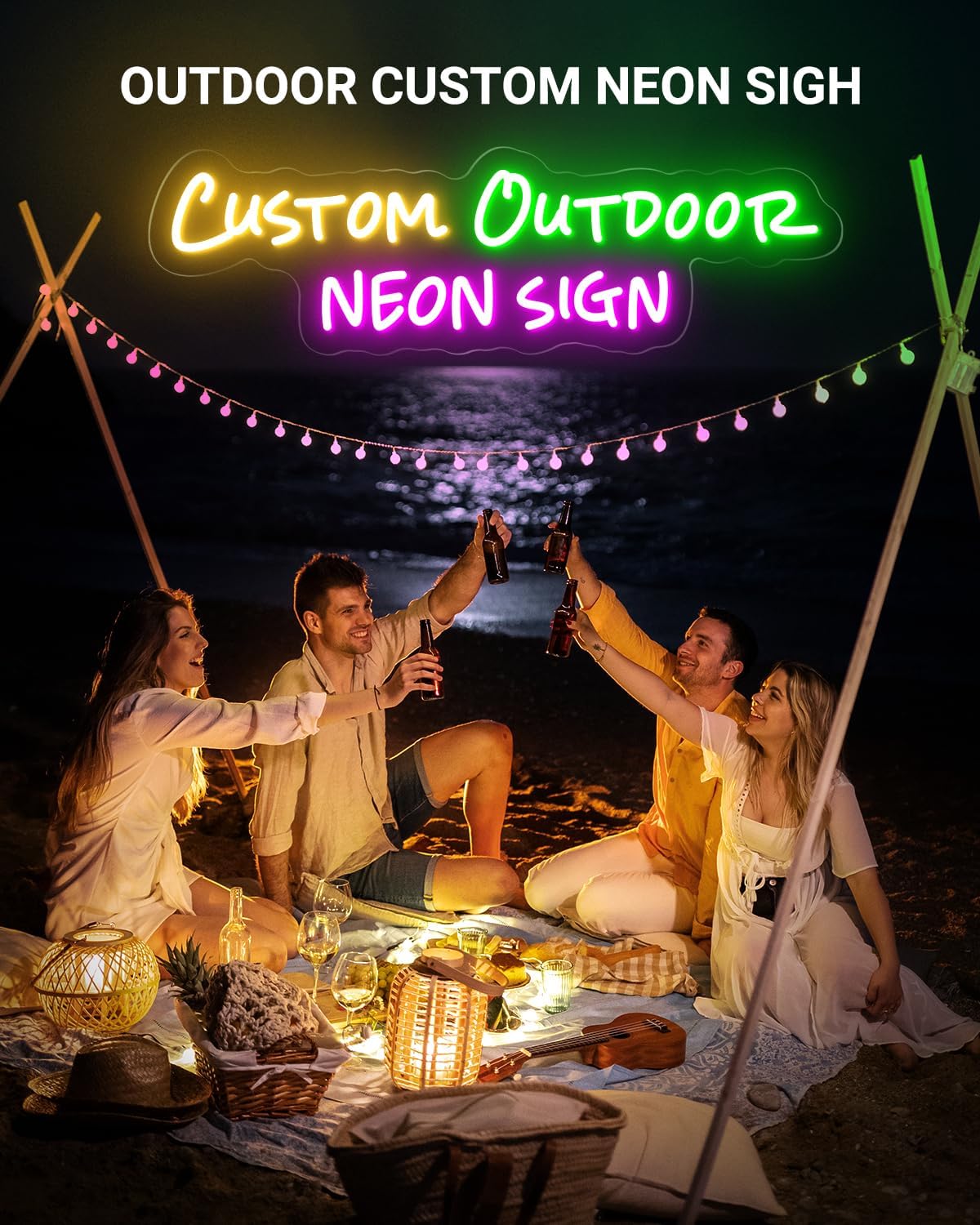 Large Outdoor Waterproof Custom Neon Sign, Personalized Outdoor Led Sign with Remote for outside, Professional Waterproof IP65 Neon Light for Pool Patio Backyard Restaurant Shop Beauty Salon