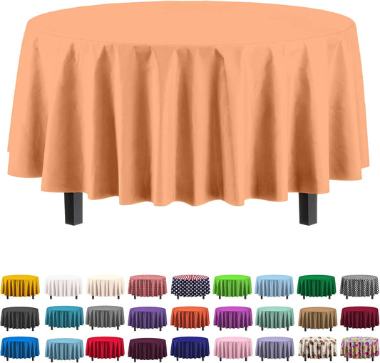 Exquisite 12-Pack Premium Plastic 84-Inch Round Tablecloth, Peach