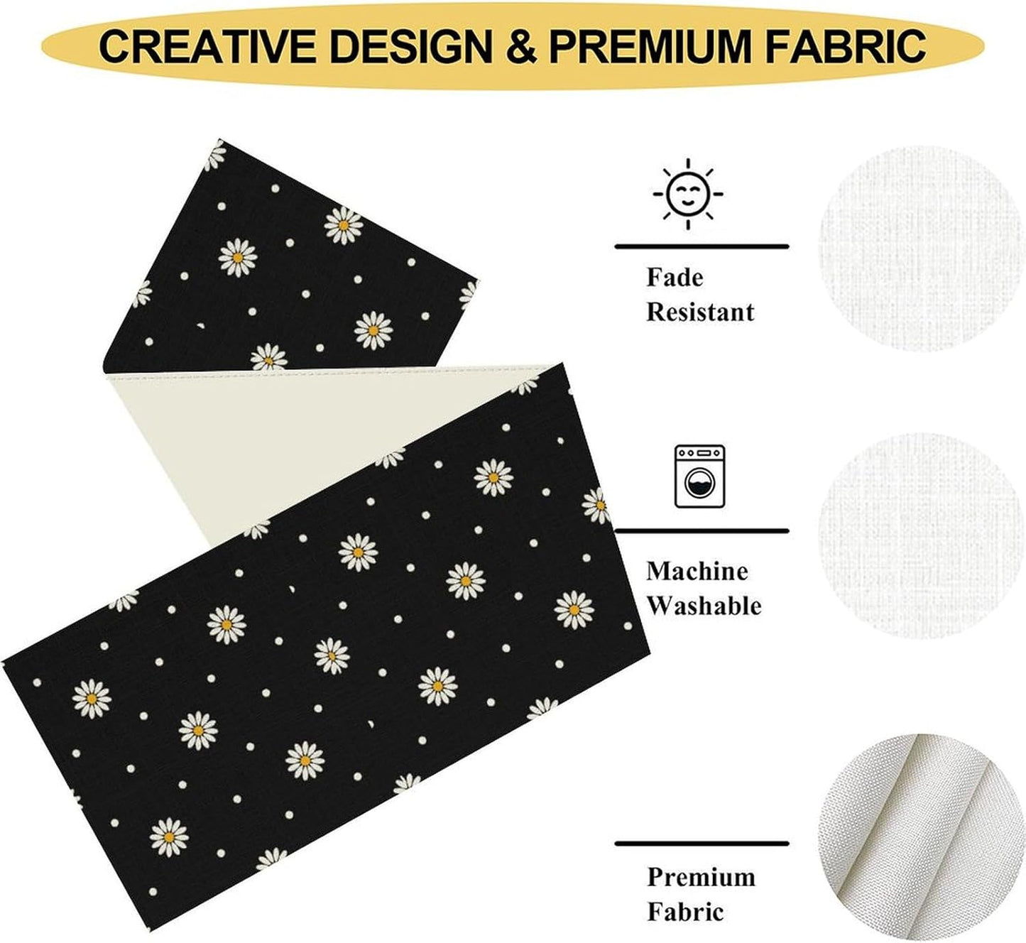 Daisy Floral Table Runner, Farmhouse Abstract Spring Seasonal Summer Blue White Flower Rustic Table Center Decor for Home Kitchen Dining Patio Holiday Party Indoor Table Decorations, 13"x72" Inch