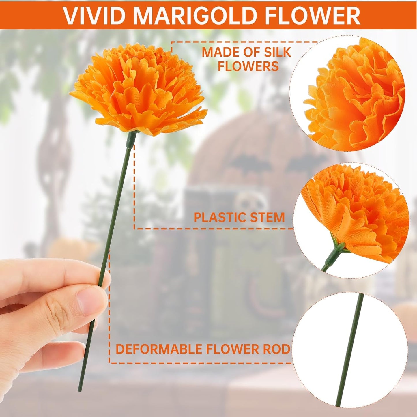 Hananona 201Pcs Artificial Marigold Flower Heads Bulk, Silk Marigold Bulk Fake Flowers for Dia De Los Muertos Decor DIY Marigold Garland Day of The Dead Decorations