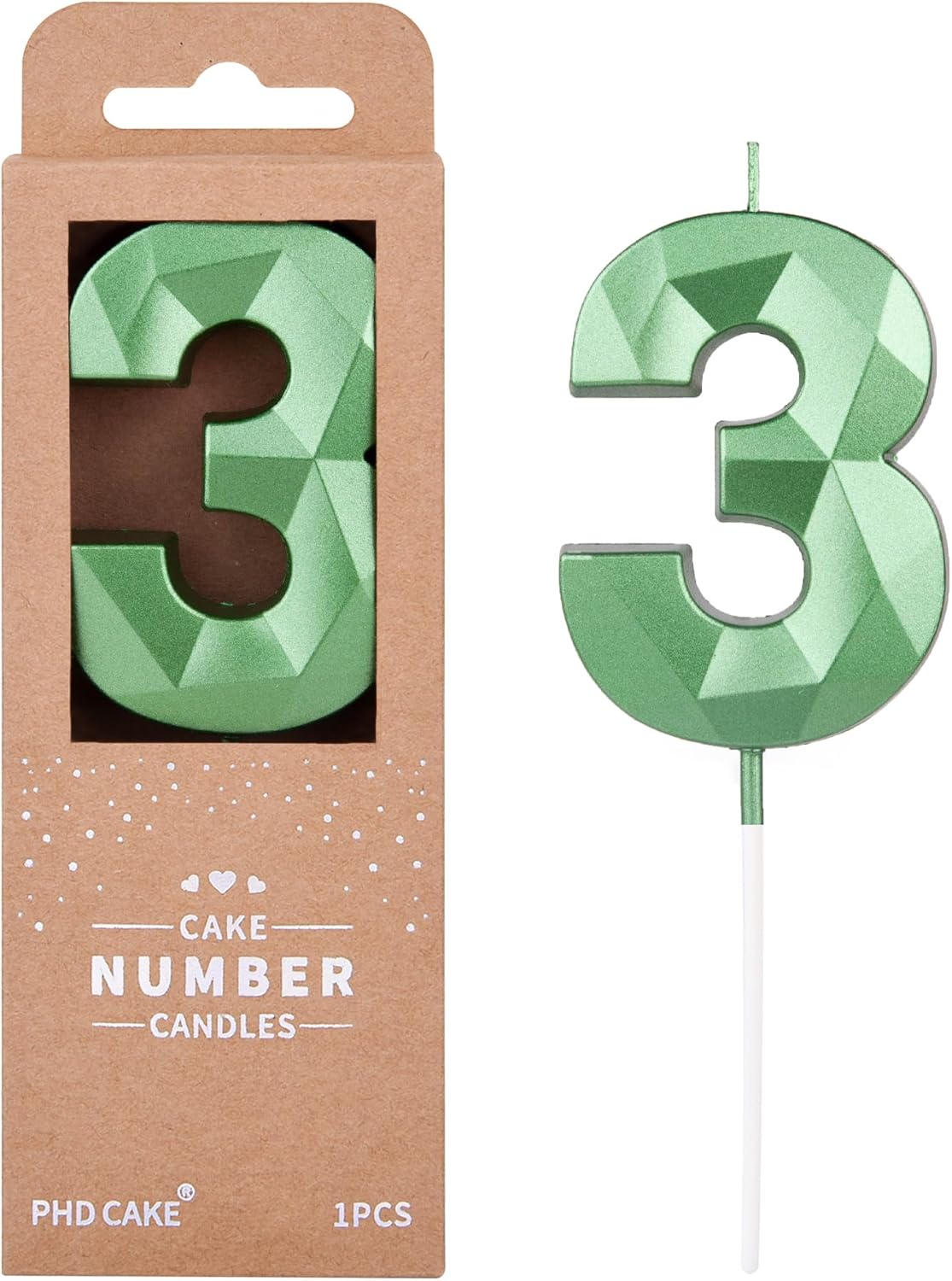 PHD CAKE 2.76 Inch Crystal Green 3 Number Cake Candle, Numeral Birthday Candles, Green Number Candles, Party Celebration