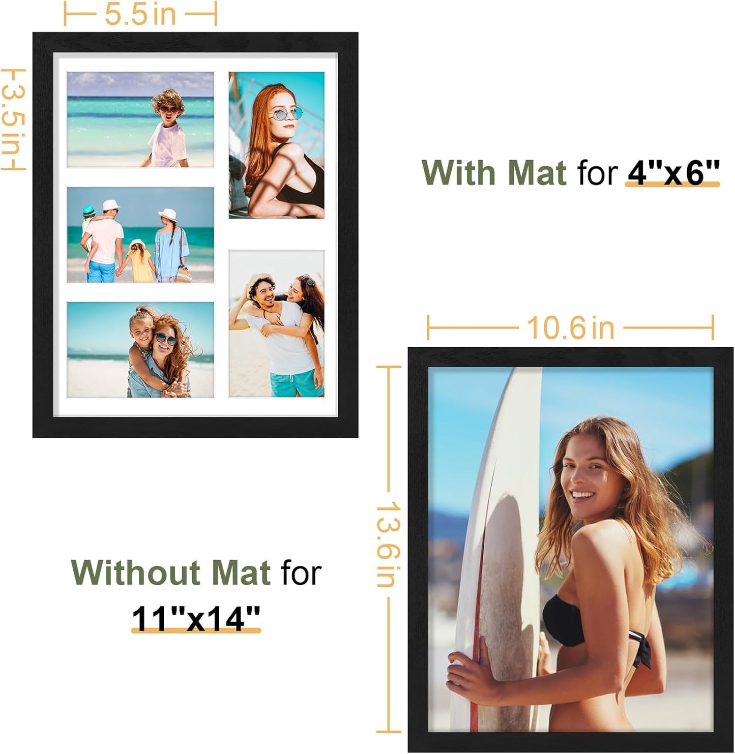Vittanly 11x14 Collage Picture Frame, Displays 5Pcs 4x6 Pictures with Mat, Picture Frames Collage Wall Decor, Black, 1 Pack