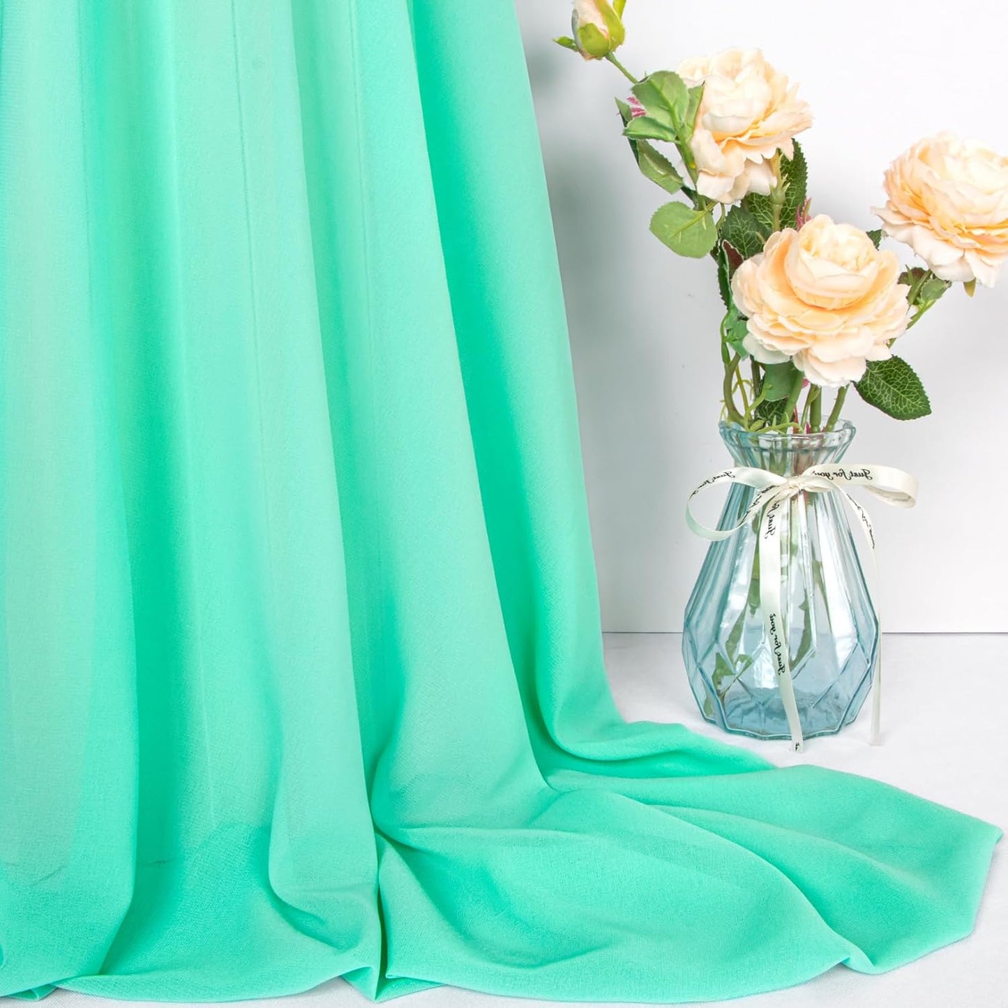 DUOBAO 5FTx20FT Mint Chiffon Ceiling Drapes | Elegant Wedding Backdrop | 6 Panels Sheer Curtains for Banquets, Graduations, and Proms