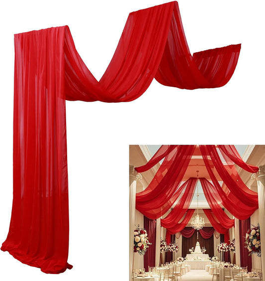 DUOBAO Chiffon Ceiling Drapes 20ft Red Wedding Backdrops Sheer Backdrop Curtains for Reception Wedding Ceremony Dark Red Sheer Arch Drapes Fabric Event Party Supplies 6 Panels 5×20ft