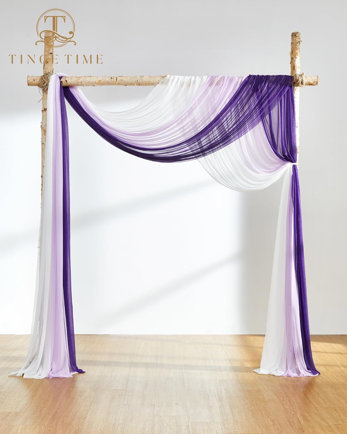 TINGE TIME 3 Panels Wedding Arch Draping Fabric, 30" x 20ft Gradient Purple Chiffon Fabric Wedding Arch Drapery Sheer Backdrop Curtain for Weddings Ceremony Party Decoration Bridal Show Reception