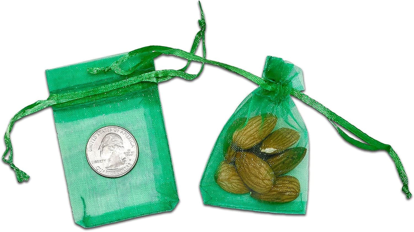TheDisplayGuys 100-Pack XS 2 x 2 3/4" Light Green Sheer Organza Gift Bags with Drawstring, Goodie Bags for Jewelry, Candy Bags, Treat Bags, Wedding Favors Small Mesh Bags