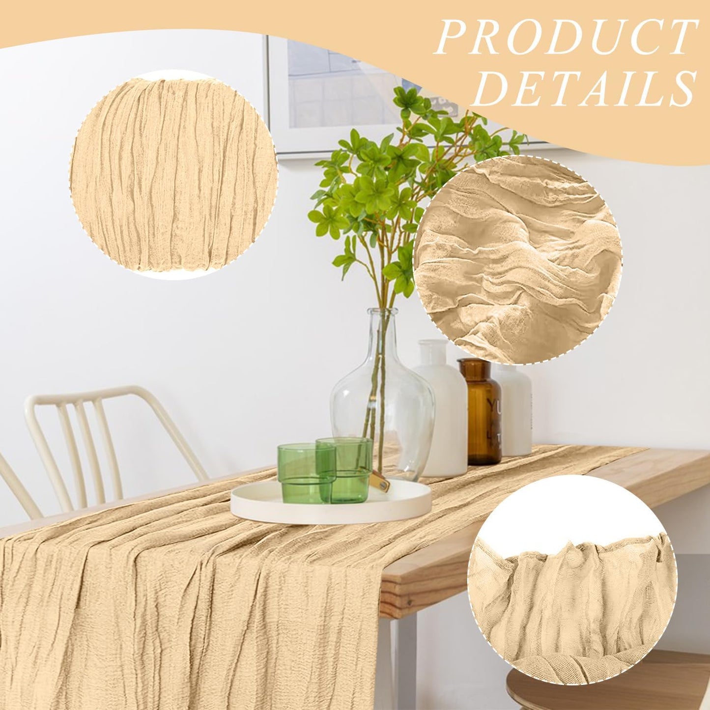 12 Pack Cheesecloth Table Runner, Runner Gauze Boho Wedding Decor Romantic Table Runner for Wedding Birthday Party(35" x 118") (Light Brown)