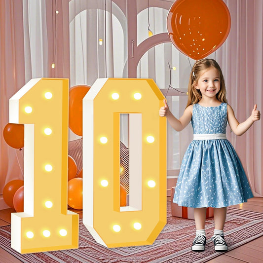3FT Marquee Numbers 10, Large Light Up Numbers 10th Birthday Decorations for Girls Boys, Cardboard Number for Women Men Anniversary Party Decor Backdrop, DIY Foam Board Mosaic Number Sign