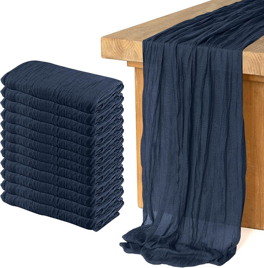 12 Pack Cheesecloth Table Runner 10Ft Christmas Gauze Boho Table Runners for Wedding Decor Bridal Shower Decorations Baby Shower Party(35" x 120")(Navy)