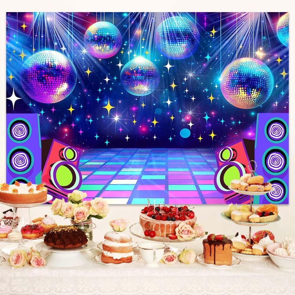 Dance Party Backdrop Retro 80s 90s Theme Stage Dance Ball Music Birthday Party Decoration DJ Photography Background 10 x 8 ft for Baby Shower Picture Photo Shoot Polyester Fabric,Multi1