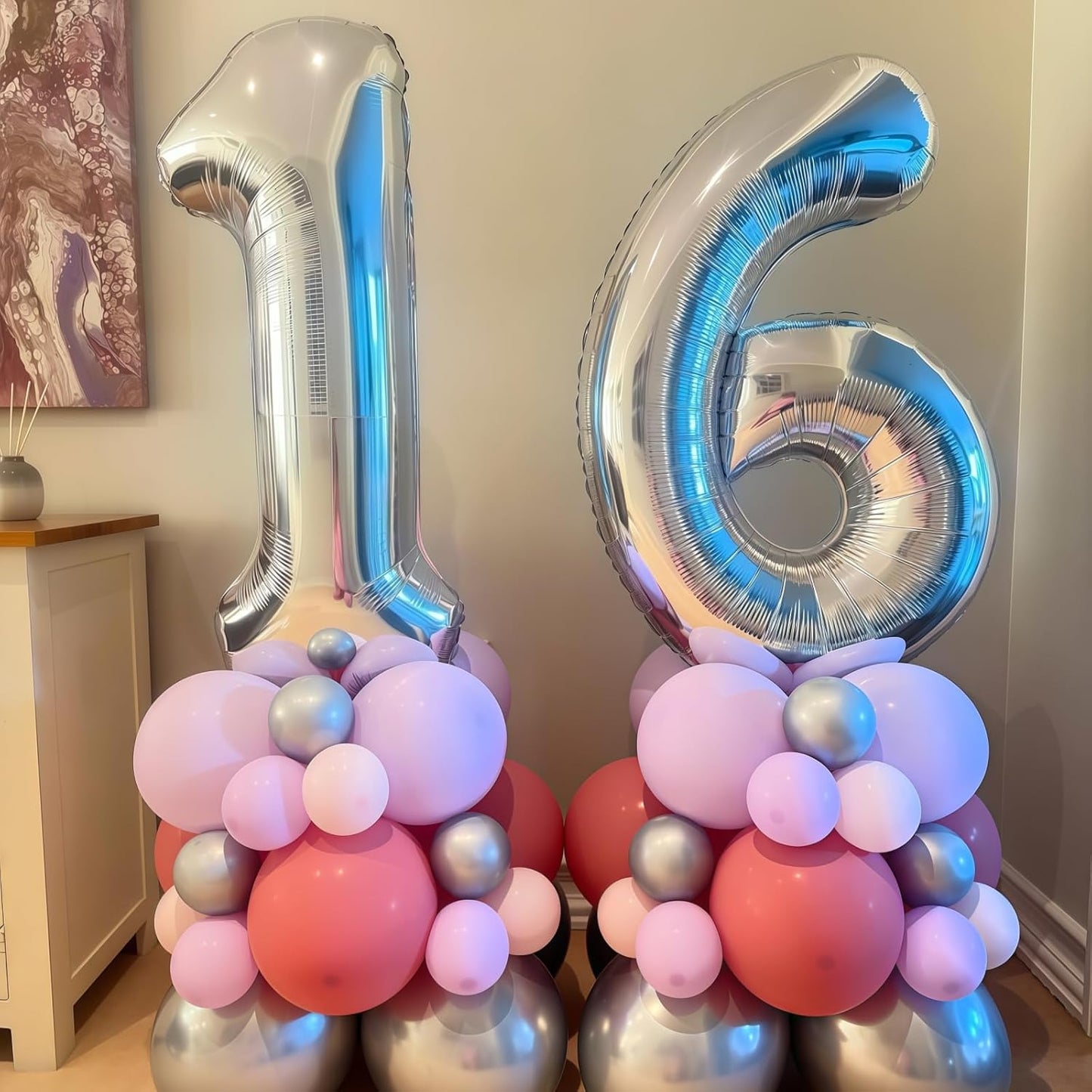 Large Silver 14 Balloon Numbers, Foil Number 1 and 4 Helium Balloon, 40 Inch Mylar Self Inflating Number 14 Balloon Set for Girls Boys 14th Birthday Party Decor Women Anniversary Decorations Supplies