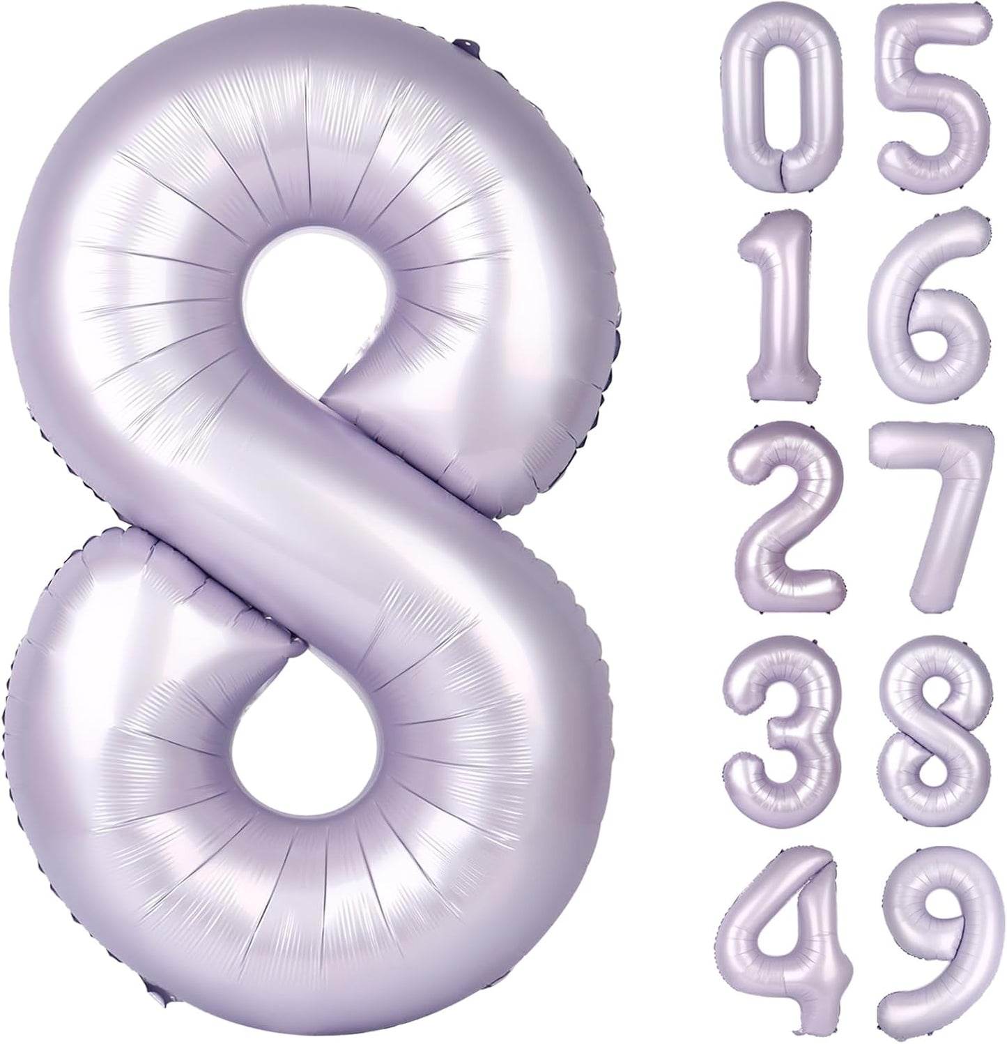Lilac Foil Number 8 Balloon 40 Inch, Helium Mylar Eight Number 8 18 28 38 48 58 80 88 Birthday Balloons, 8th Lavender Women Men Wedding Anniversary, Graduations Party Supplies