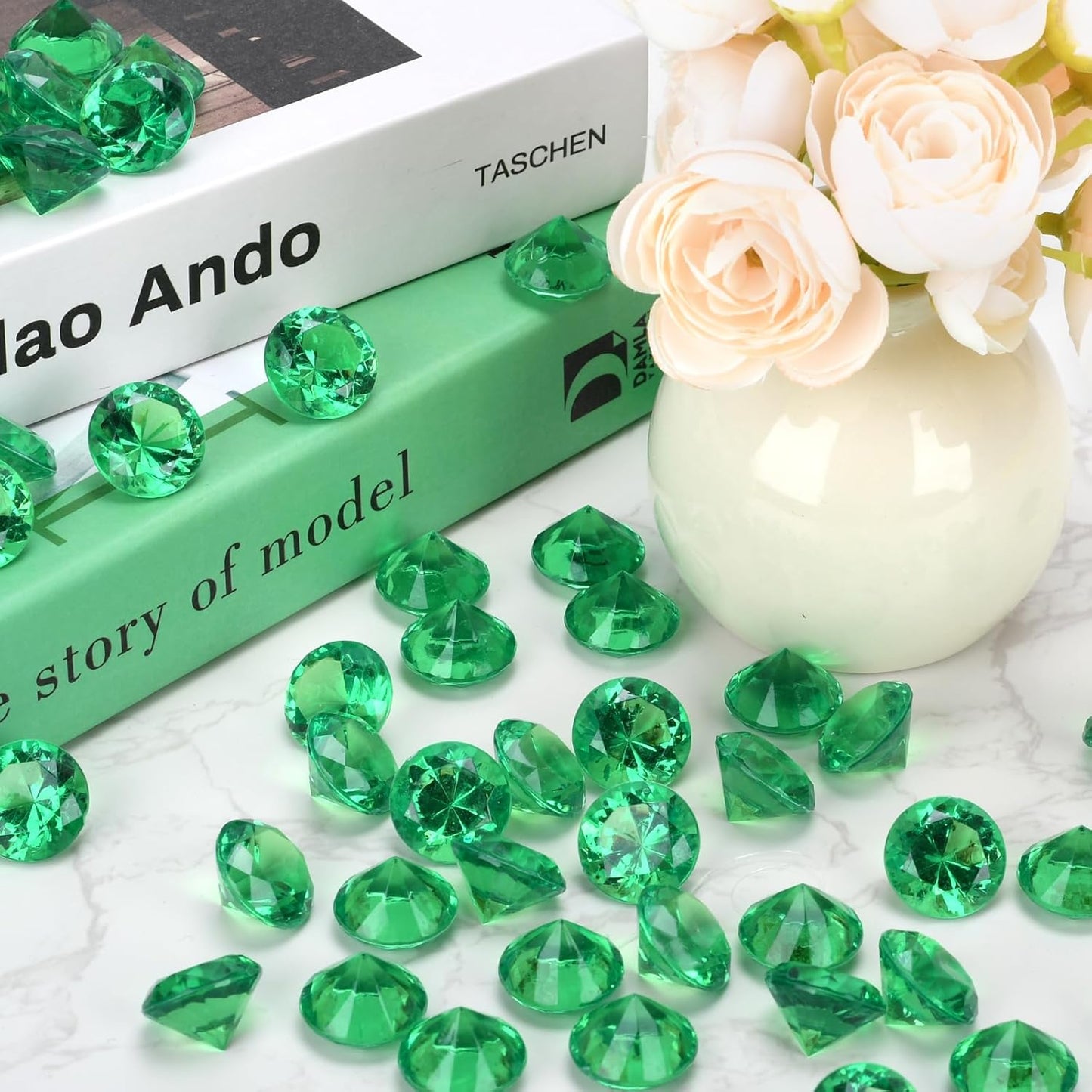 Fake Diamond Christmas Decoration, 280 pcs 20 mm Acrylic Diamond for Table Scatters Vase Fillers Green