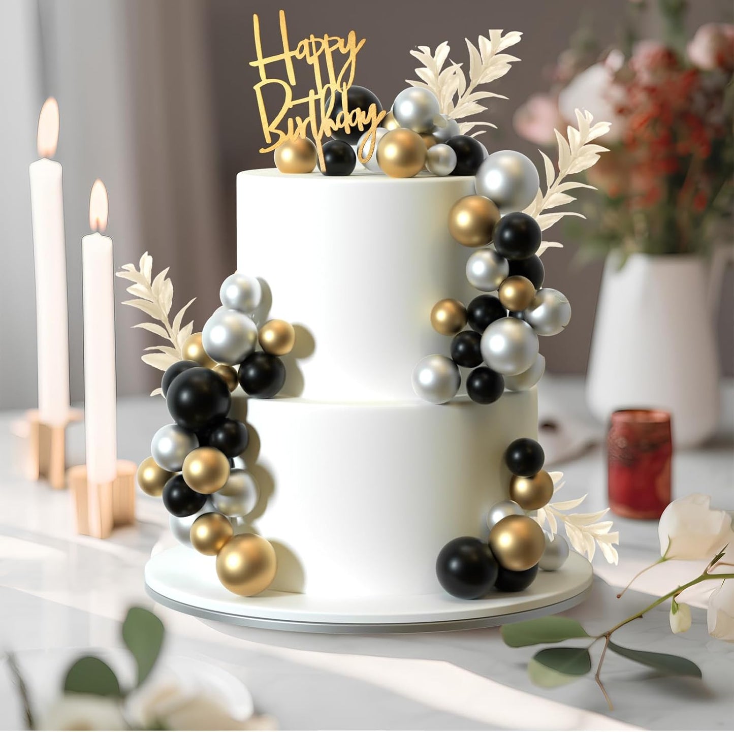 MIAHART Ball Cake Toppers Boho Grass Cake Topper Ball Cake Insert Decoration for Birthday Wedding Baby Shower Party Decorations Boho Themed Party Supplies (black，gold，sliver)