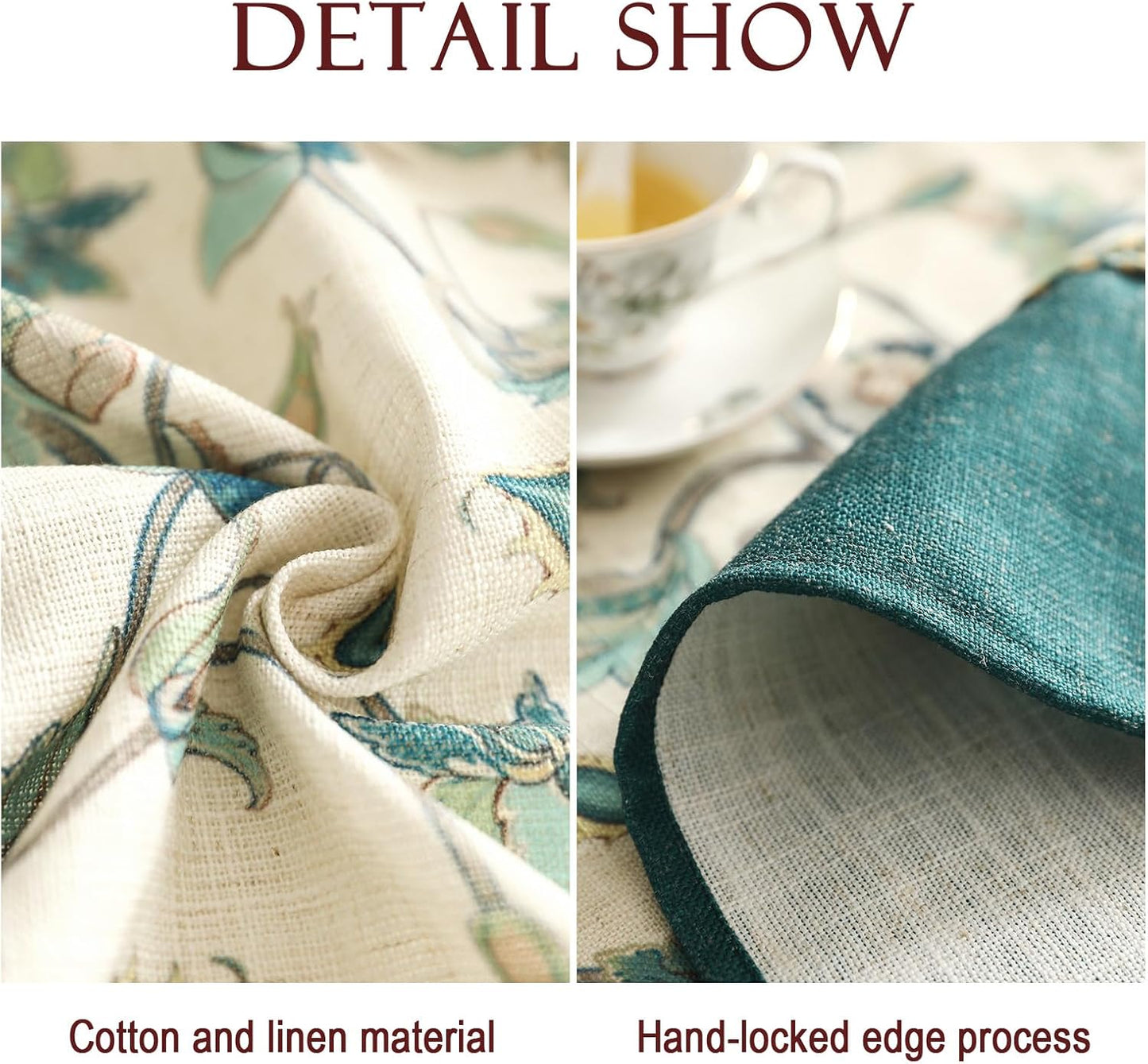 patdrea Designer Green Small Square Table Cloth,Vintage Floral Linen Durable Breathable French Tablecloth,Dacorative Cover for Kitchen Dining,Christmas,Thanksgiving,Tea Party,55"x55"-Noah