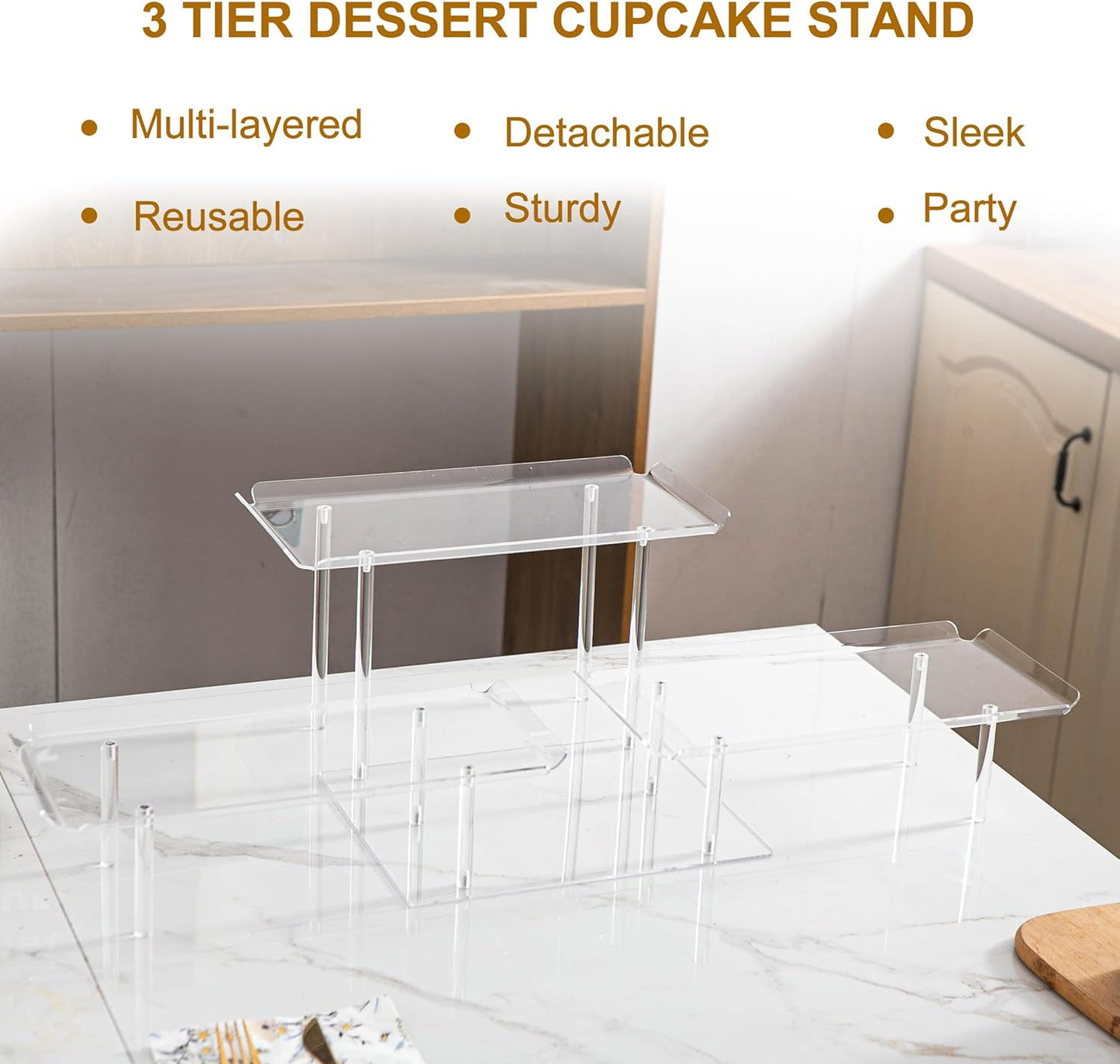 Acrylic Dessert Table Display Set, Clear Cupcake Stand, 3 Tiered Serving Trays and Platters, Buffet Riser and Stand Appetizer Sandwiches Cookie Display Stand Finger Food Display Trays for Party Bases Para Postres