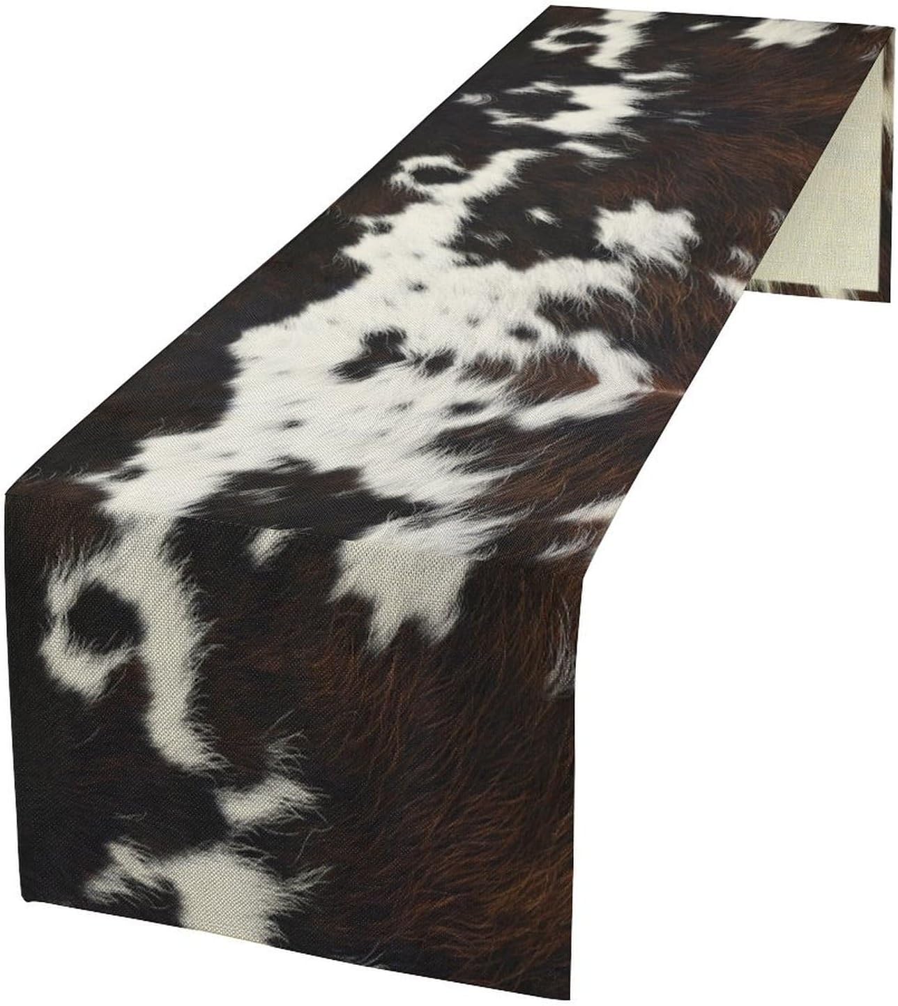 Cow Print Table Runner, Brown Cowhide Print Western Style Table Runner Country Farmhouse Cottage Cow Patten Table Decoration for Home Kitchen Dining, 13x70 Inch
