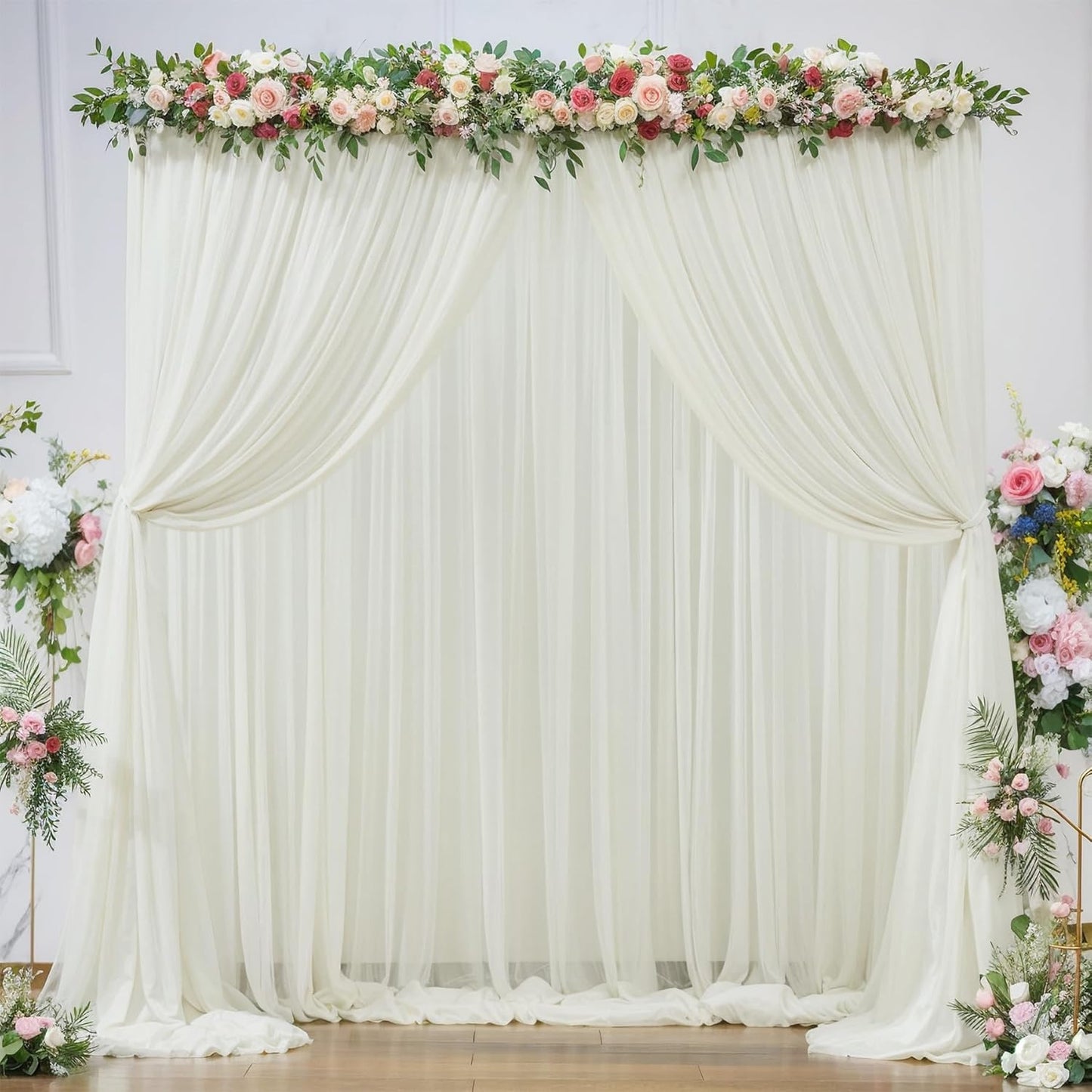 PARTISKY 20ft X 10ft Ivory Tulle Backdrop Curtain for Parites, Sheer Backdrop Curtains Fabric Drapes for Wedding Ceremony Arch Party Stage Decorations