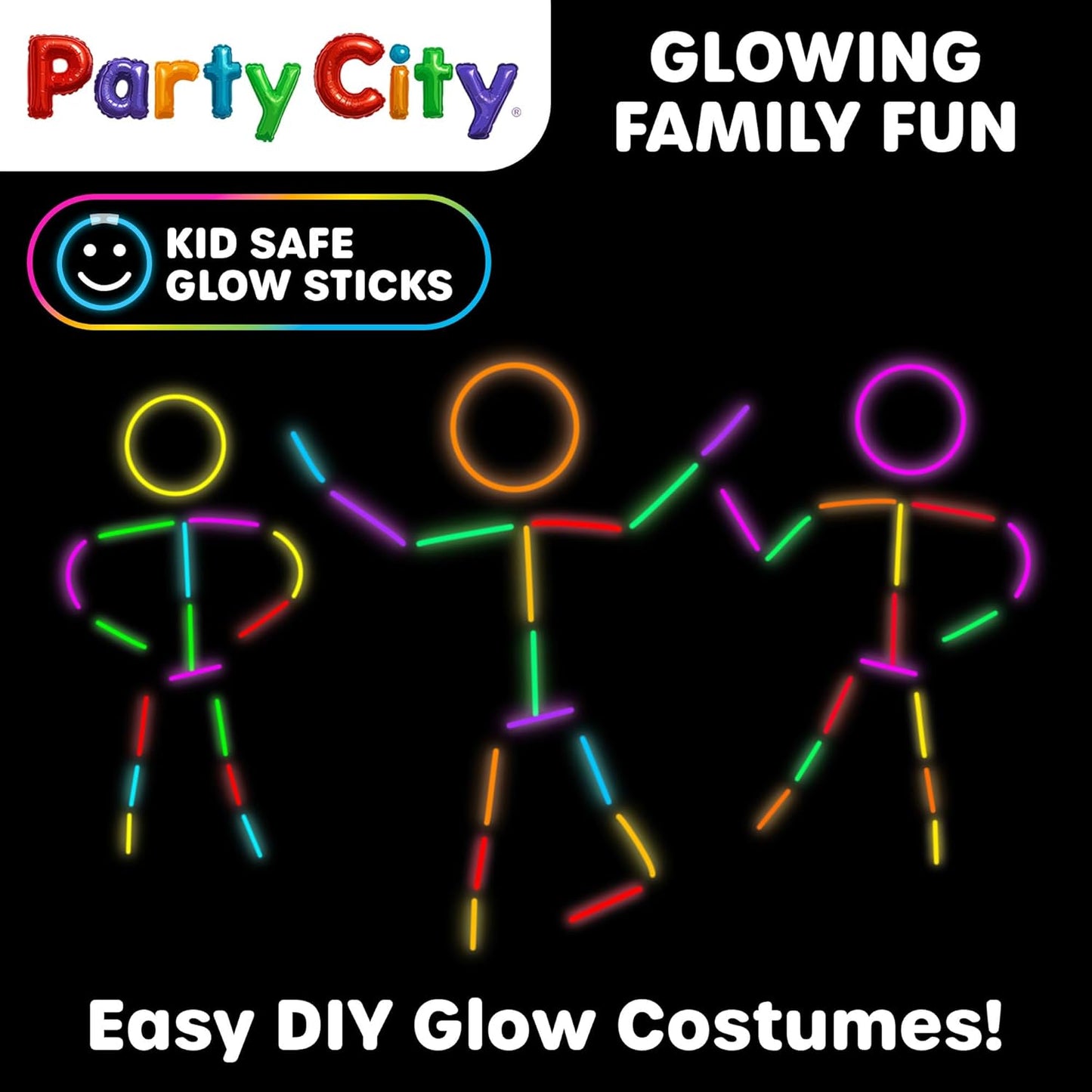 Party City 50 Glow Sticks Bulk Party Pack 8”– Neon Glow in the Dark Party Supplies, Glowsticks with Connectors Bracelets & Necklaces, Light Up Favors for Kids, Adults, Birthdays, Parties, Decorations