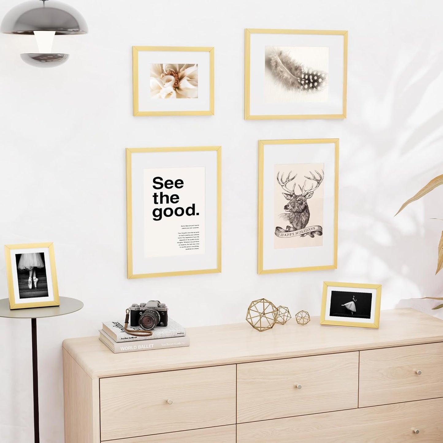 12x16 inch Picture Frame, 12x16 Photo Frames with 8.5x11 Removable Mat - High Definition Plexiglass - Vertical and Horizontal Display - Wall Hanging Frame - Gold, 5 Pack