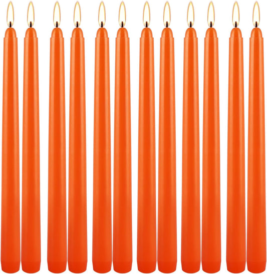 12-Pack Orange Taper Candles - 10 Inch Unscented Dripless Candlesticks, Long Burning for Halloween, Thanksgiving, Fall Decor & Dinner Parties
