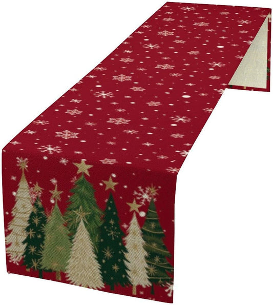 Merry Christmas Table Runner,Red Christmas Tree Snowflake Winter Seasonal Table Cloth Kitchen Dining Table Decoration for Home Party Decor 13x108 Inch