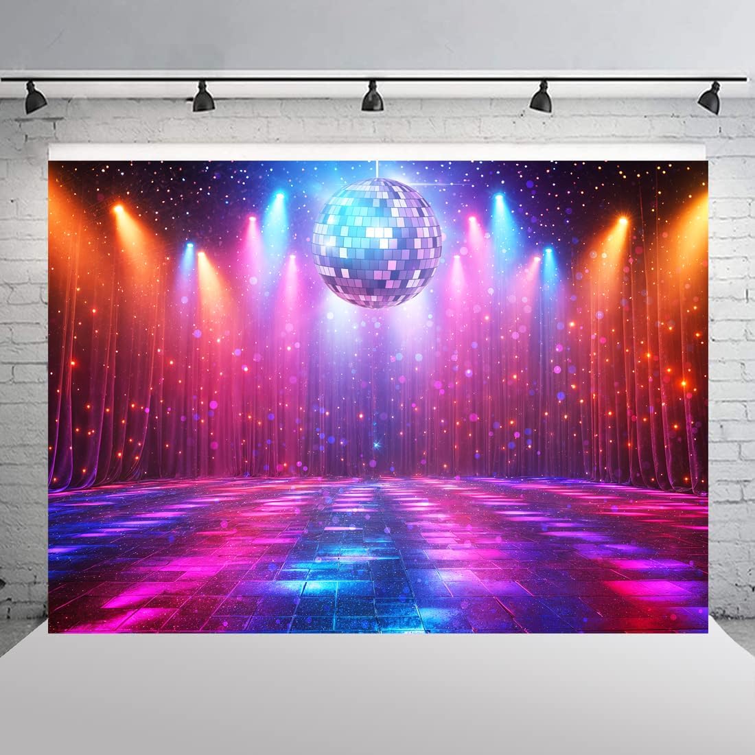 Disco Decorations Backdrop, Retro Glow Party 70s 80s 90s Theme Stage Dance Background Disco Party Decoration, Polyester Banner PartyBackdrop for Birthday Prom Portrait Photo Props 10x8ft